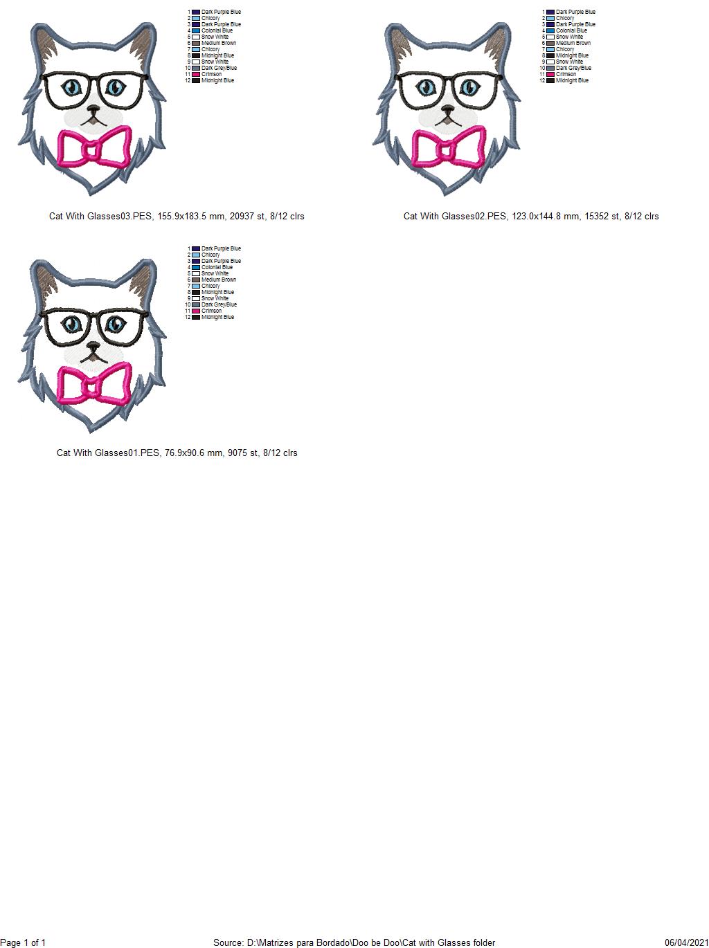 Cat with Glasses - Applique