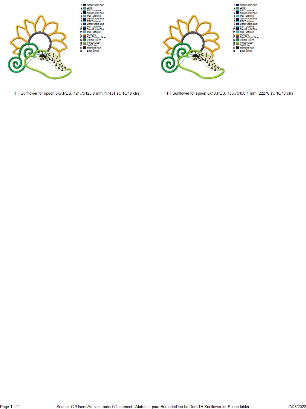 Sunflower Spoon Ornament - ITH Project - Machine Embroidery Design