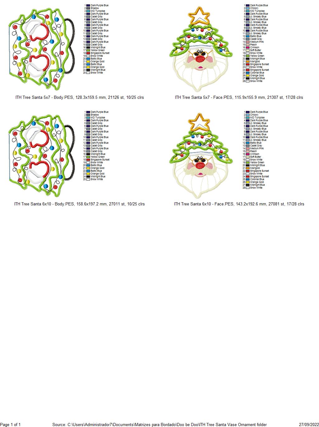 Christmas Tree Santa Vase Ornament - ITH Project - Machine Embroidery Design