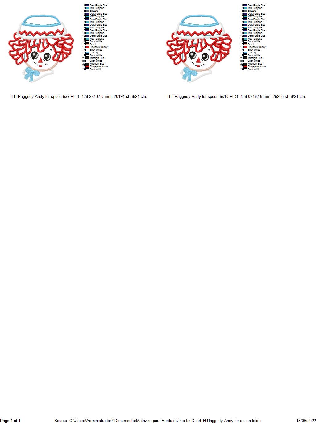 Raggedy Boy Doll for Wood Spoon - ITH Project - Machine Embroidery Design