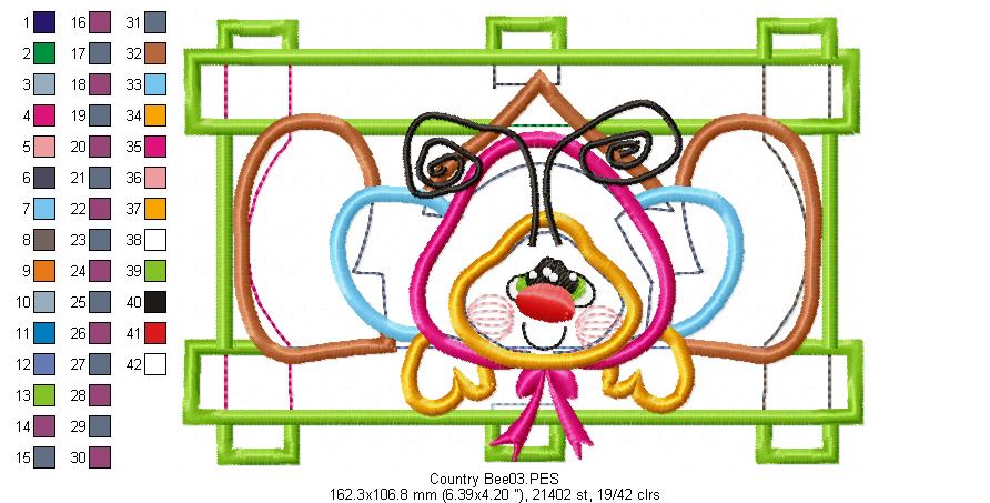 Country Bee - Applique - Machine Embroidery Design