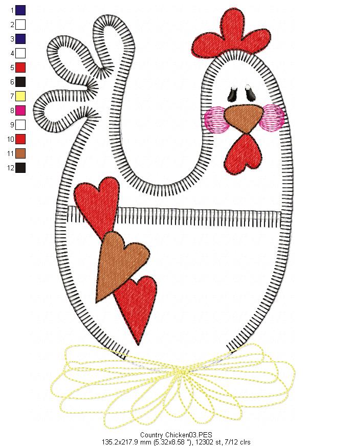 Cute Chicken - Applique - Machine Embroidery Design