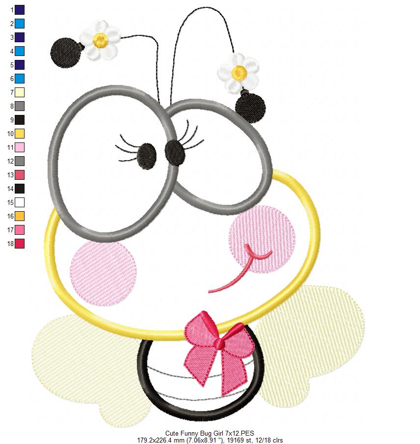 Cute and Funny Bug Boy and Girl - Applique - Set of 2 designs