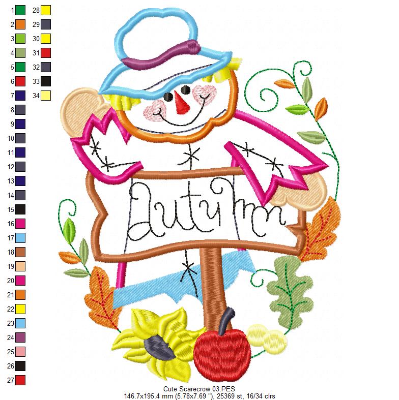 Scarecrow with Flowers - Applique