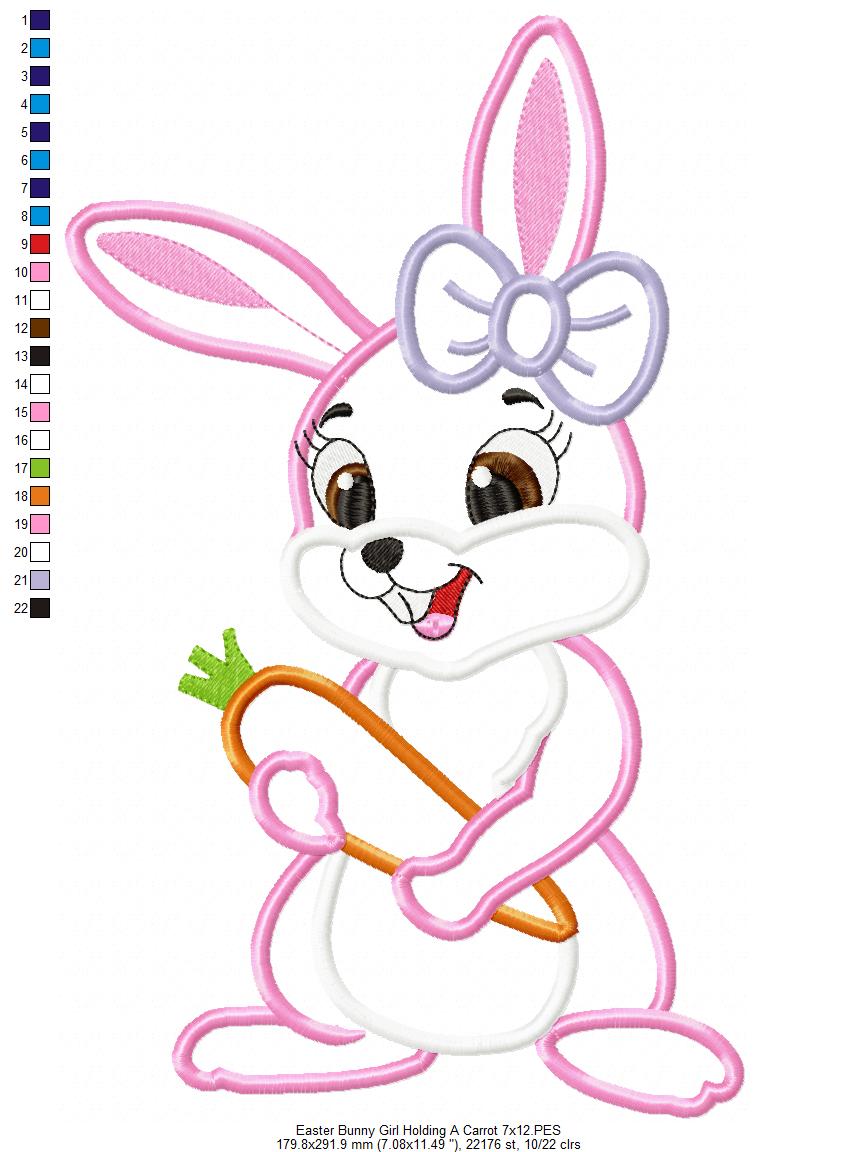 Easter Bunny Boy and Girl Holding a Carrot - Applique