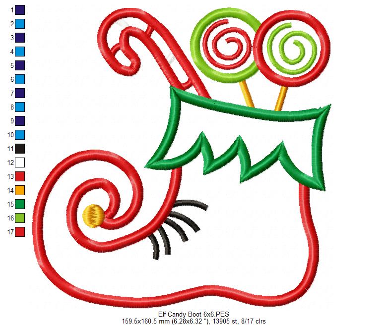 Christmas Candy Bag Elf Shoe - Applique