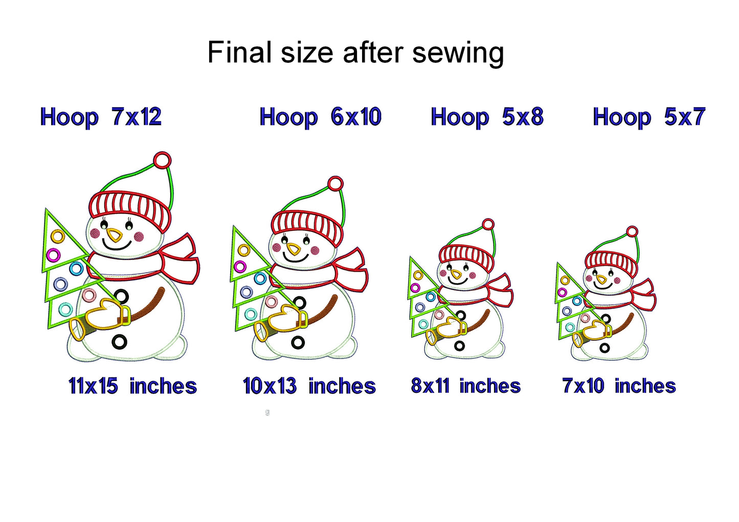 Set of 3 Snowman Ornaments - ITH Project - Machine Embroidery Design