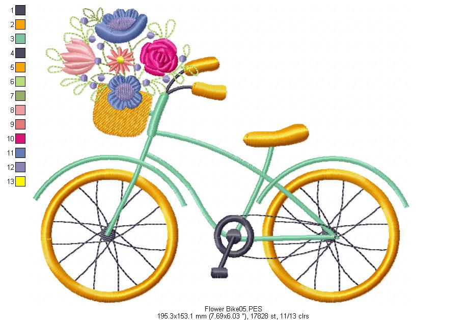 Flower Bicycle - Satin Stitch