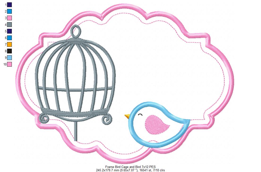 Bird and Bird Cage - Applique - Set of 2 designs