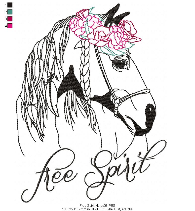 Free Spirit Horse - Redwork