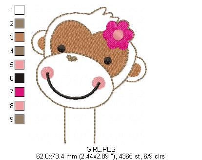 Pencil Topper Little Monkey Boy and Girl - ITH Project - Machine Embroidery Design