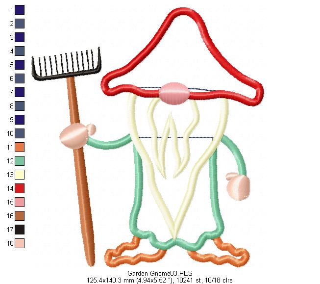 Garden Gnome - Applique - Machine Embroidery Design