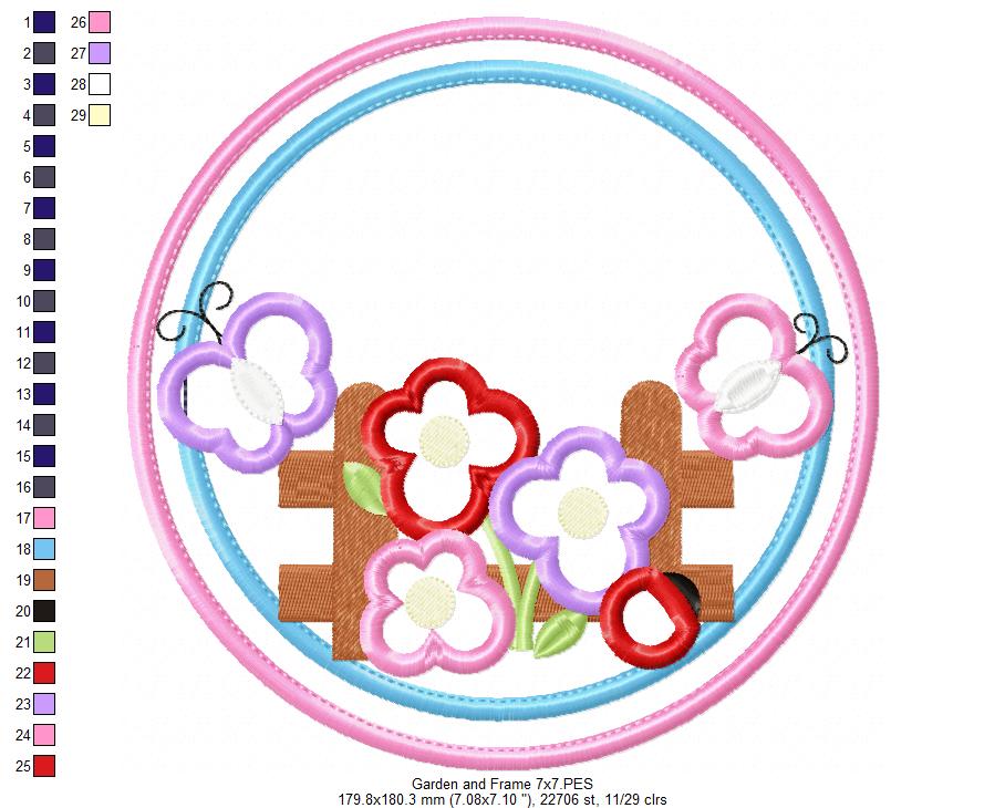 Garden Flowers Frame - Applique