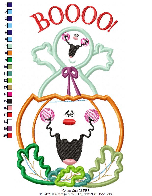 Cute Ghost and Pumpkin - Applique