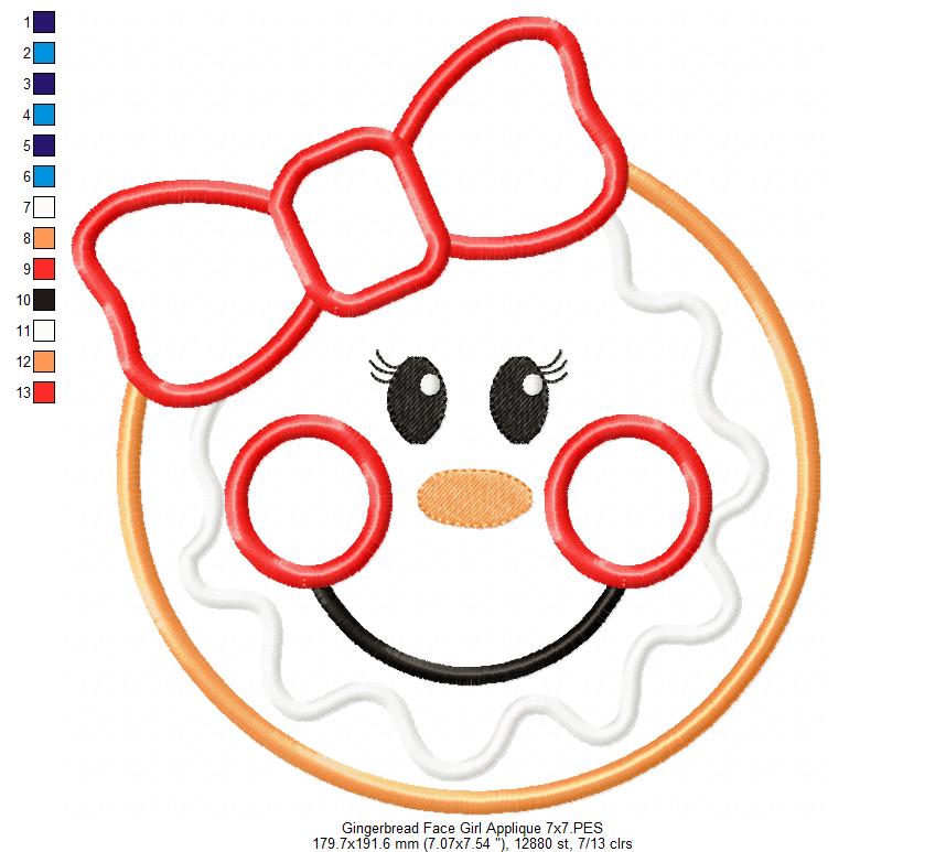 Christmas Gingerbread Face Boy and Girl - Applique