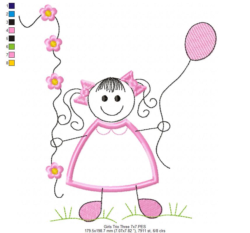 Swirly Baby Girl Trio - Applique - Set of 3 designs