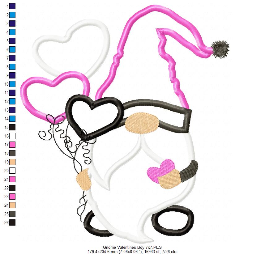 Valentines Gnomes Girl and Boy - Applique - Set of 2 designs