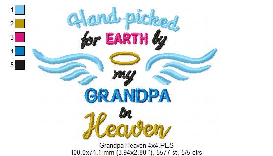 Hand Picked for Earth by my Grandpa in Heaven - Fill Stitch - Machine Embroidery Design