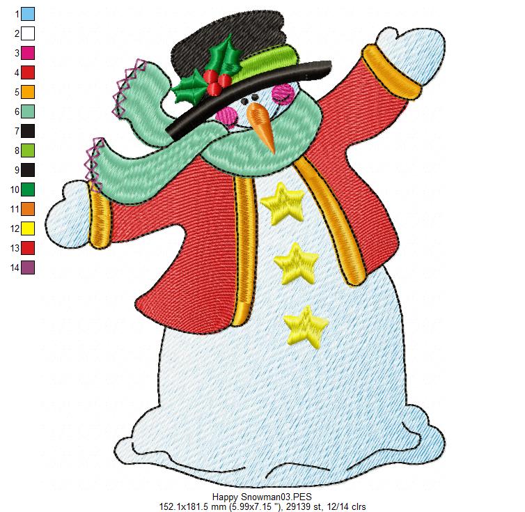 Happy Snowman - Fill Stitch - Machine Embroidery Design