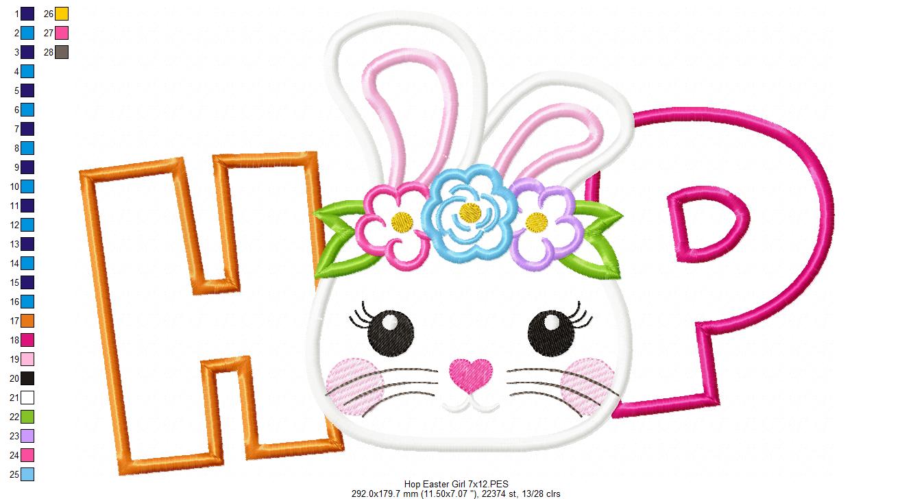 Hop Easter Bunny Girl - Applique Embroidery