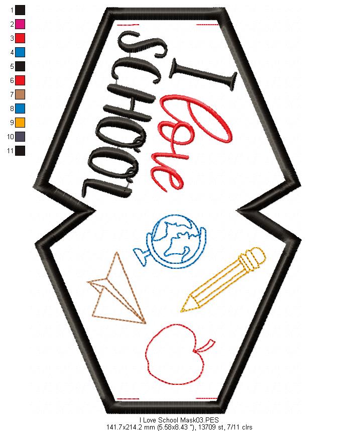 I Love School Face Mask - ITH Project - Machine Embroidery Design