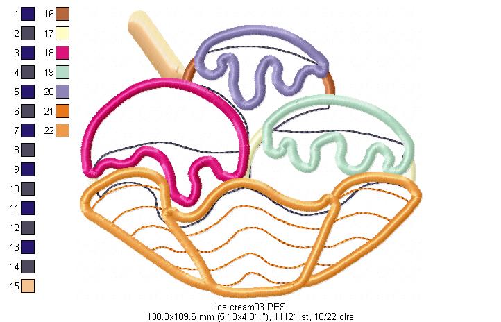 Ice Cream - Applique - Machine Embroidery Design
