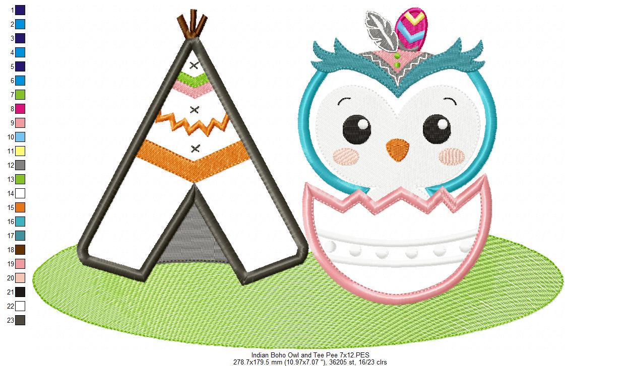 Indian Boho Owl - Applique - Set of 2 designs
