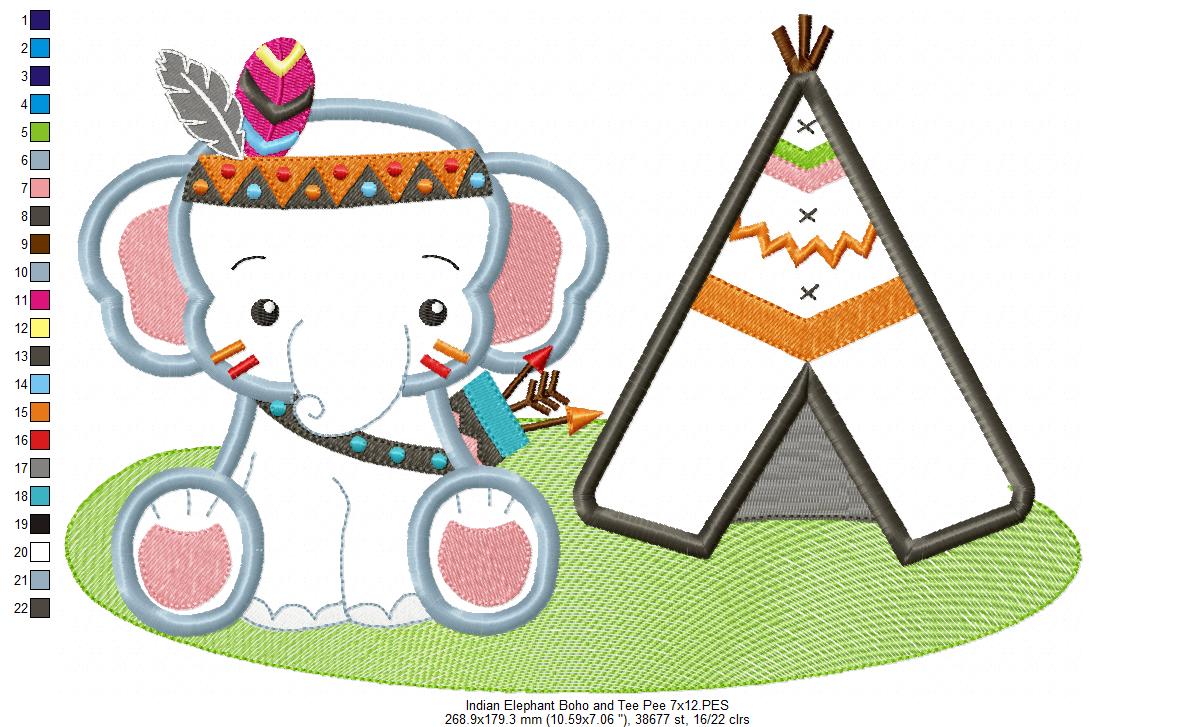 Indian Boho Elephant - Applique - Set of 2 designs