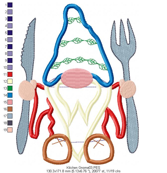 Kitchen Gnome - Applique - Machine Embroidery Design