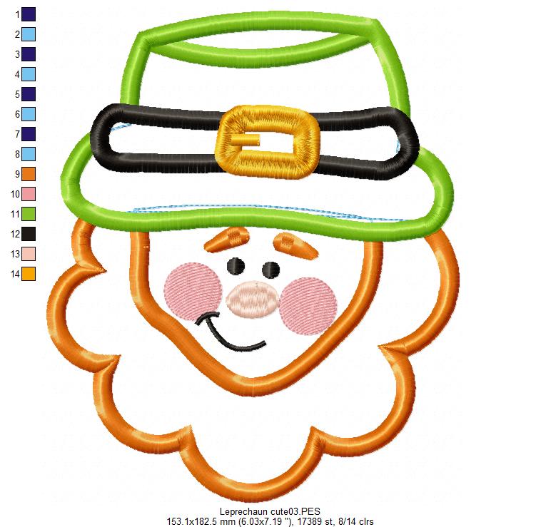 Cute Leprechaun - Applique - Machine Embroidery Design
