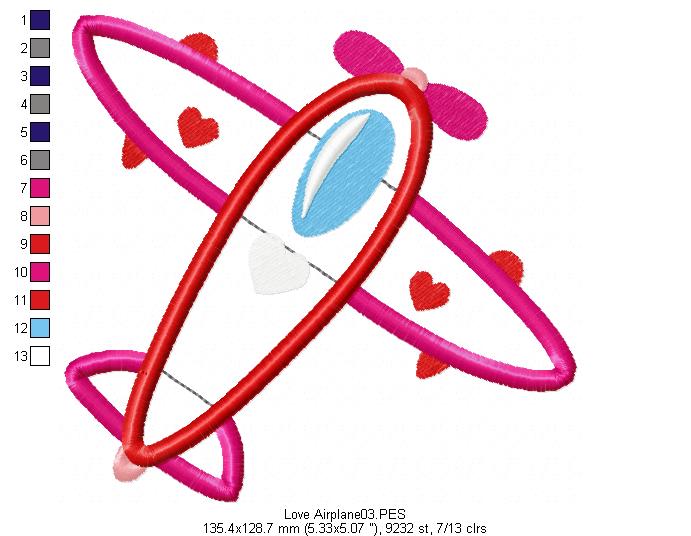 Love Airplane - Applique - Machine Embroidery Design