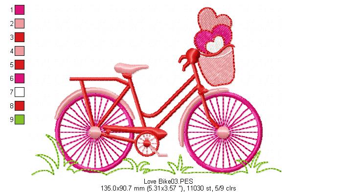 Love Bicycle - Fill Stitch - Machine Embroidery Design
