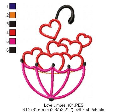 Love Umbrella - Applique - Machine Embroidery Design