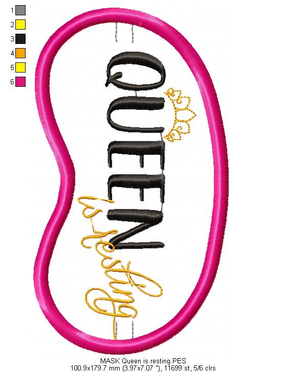 Queen is resting - Sleep Mask - ITH Project - Machine Embroidery Design