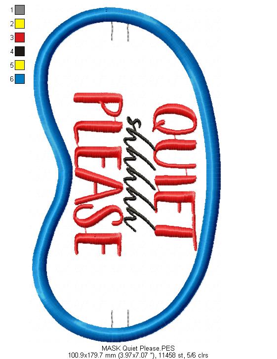 Quiet Please Sleep Mask - ITH Project - Machine Embroidery Design