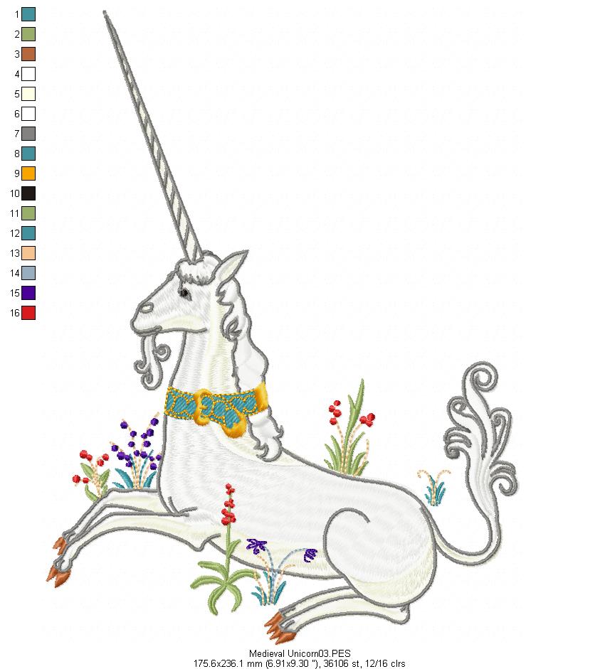 Medieval Unicorn - Satin Stitch