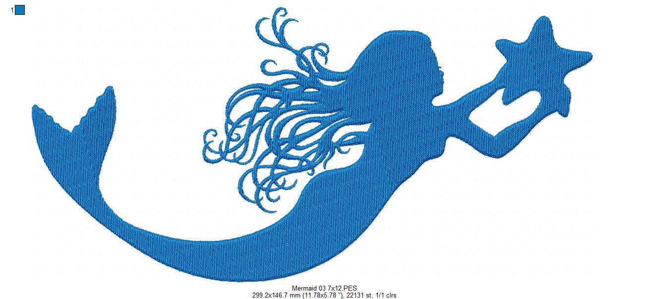 Mermaids Silhouette - Fill Stitch - Set of 3 designs