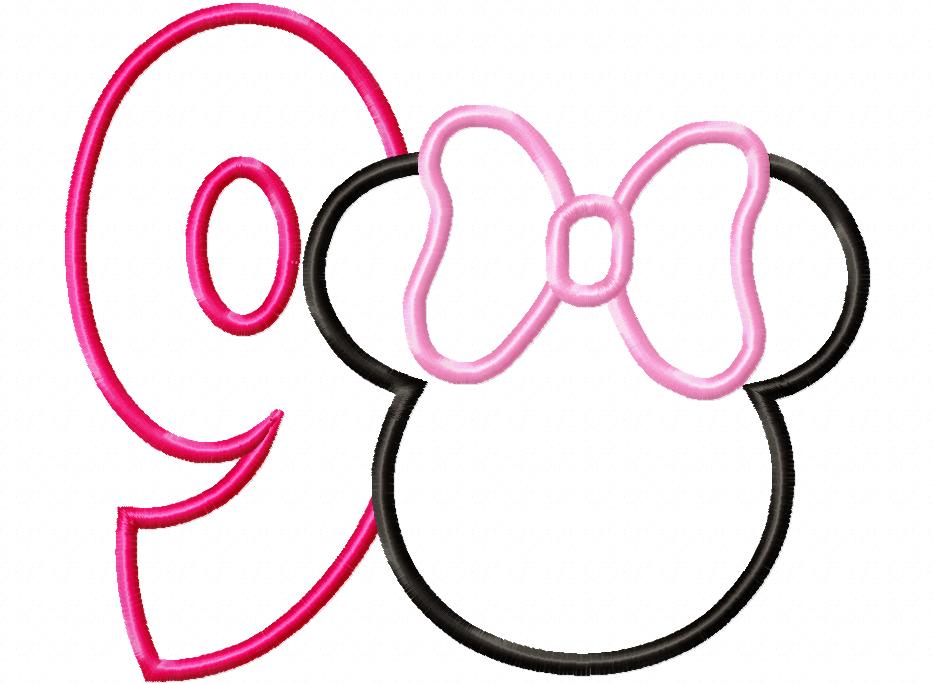 Mouse Ears Girl Numbers 1-9 Birthday Set Numbers - Applique