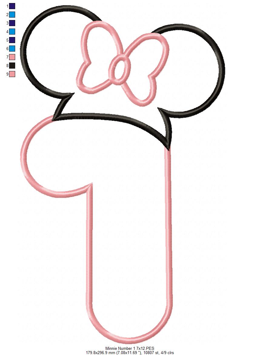 Mouse Ears Girl Hat Number 1 One 1st Birthday - Applique