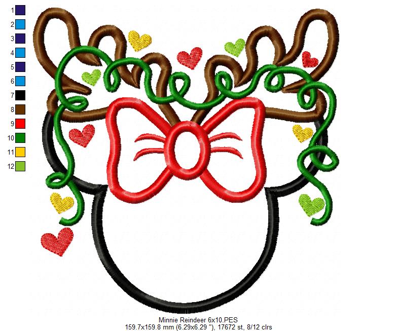 Mouse Ears Girl and Christmas Lights - Applique Embroidery