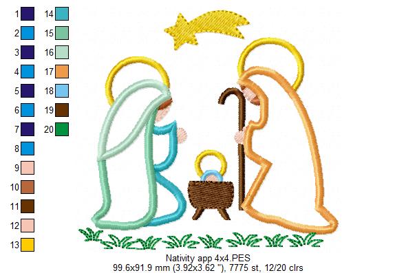 Christmas Nativity - Applique - Machine Embroidery Design