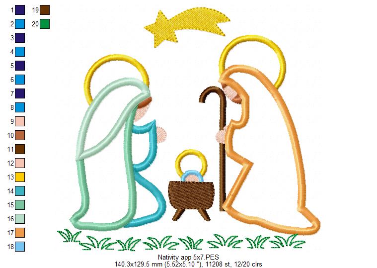 Christmas Nativity - Applique - Machine Embroidery Design