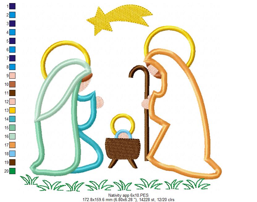 Christmas Nativity - Applique - Machine Embroidery Design