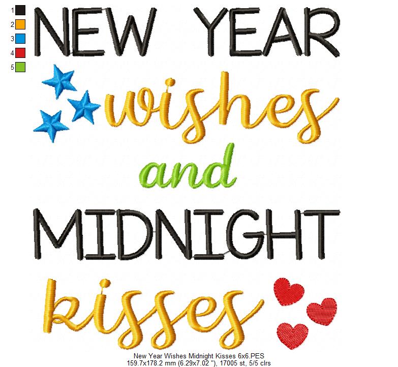 New Year Wishes and Midnight Kisses - Fill Stitch - Machine Embroidery Design