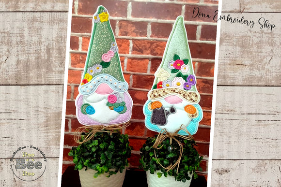 Spring Gnomes Set of 2 Design - ITH Project - Machine Embroidery Design