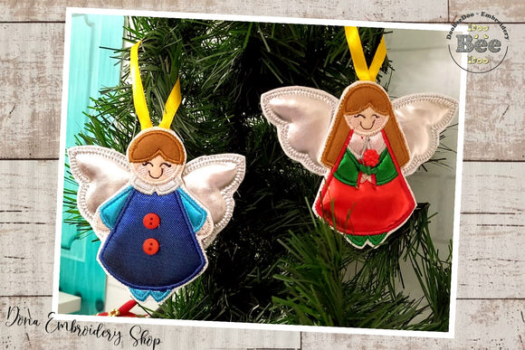 Angels Tree Ornaments Set of 2 Designs - ITH Project - Machine Embroidery Design