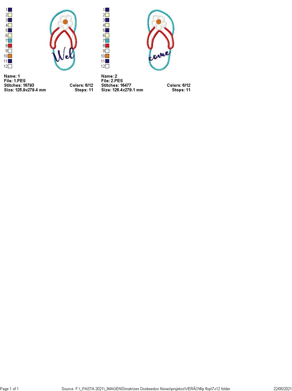 Flip Flop Summer Ornament - ITH Project - Machine Embroidery Design