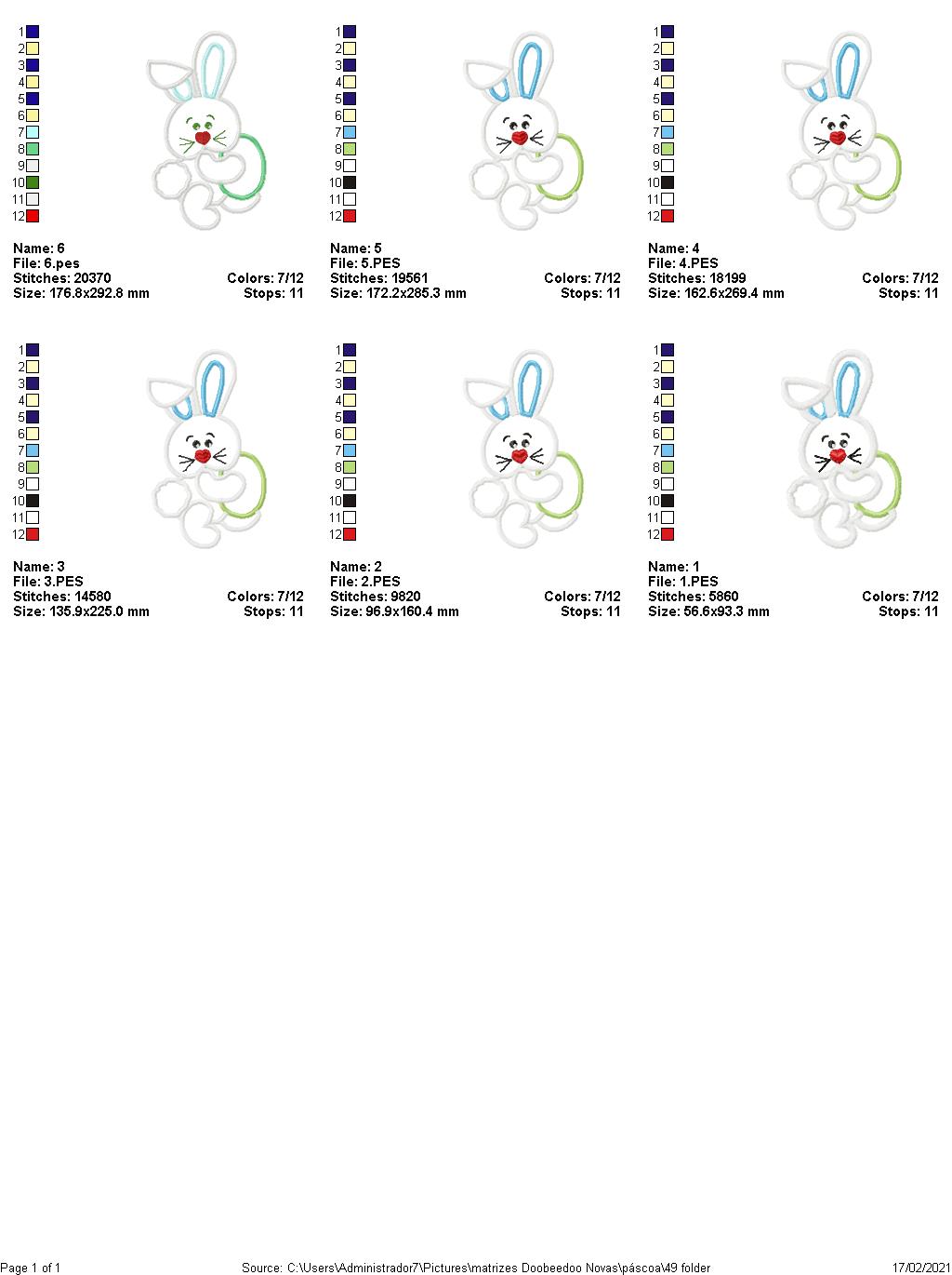 Cute Bunny - Applique - 6 Sizes - Machine Embroidery Designs