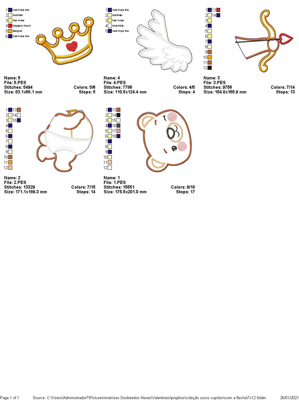 Cupid Teddy Bear with Wings Vase Ornament - ITH Project - Machine Embroidery Design