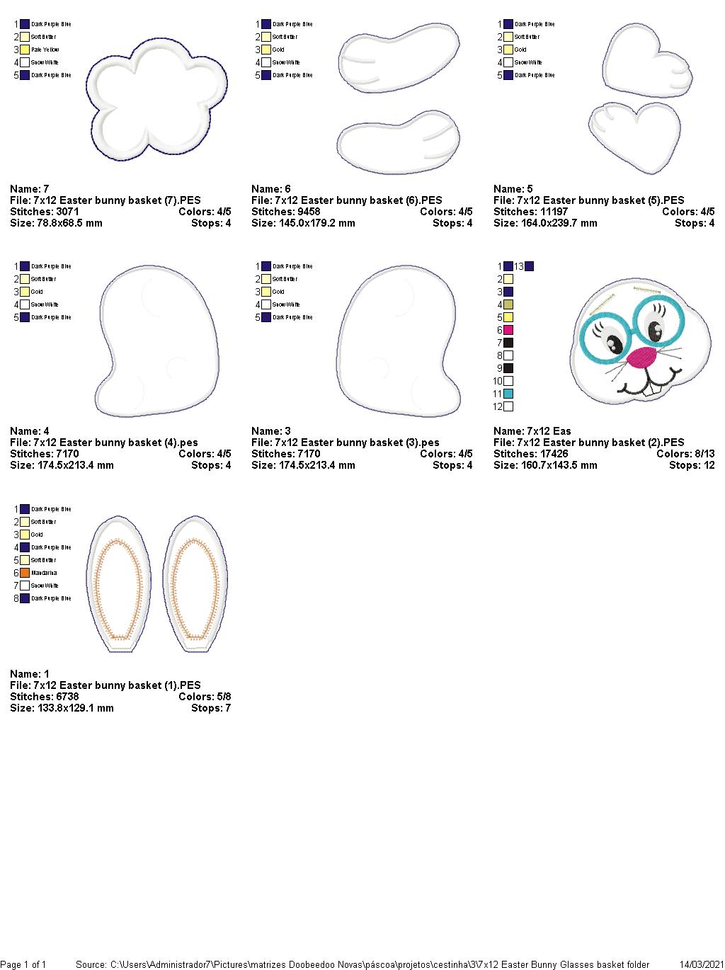 Easter Glasses Bunny Basket - ITH Project - Machine Embroidery Design